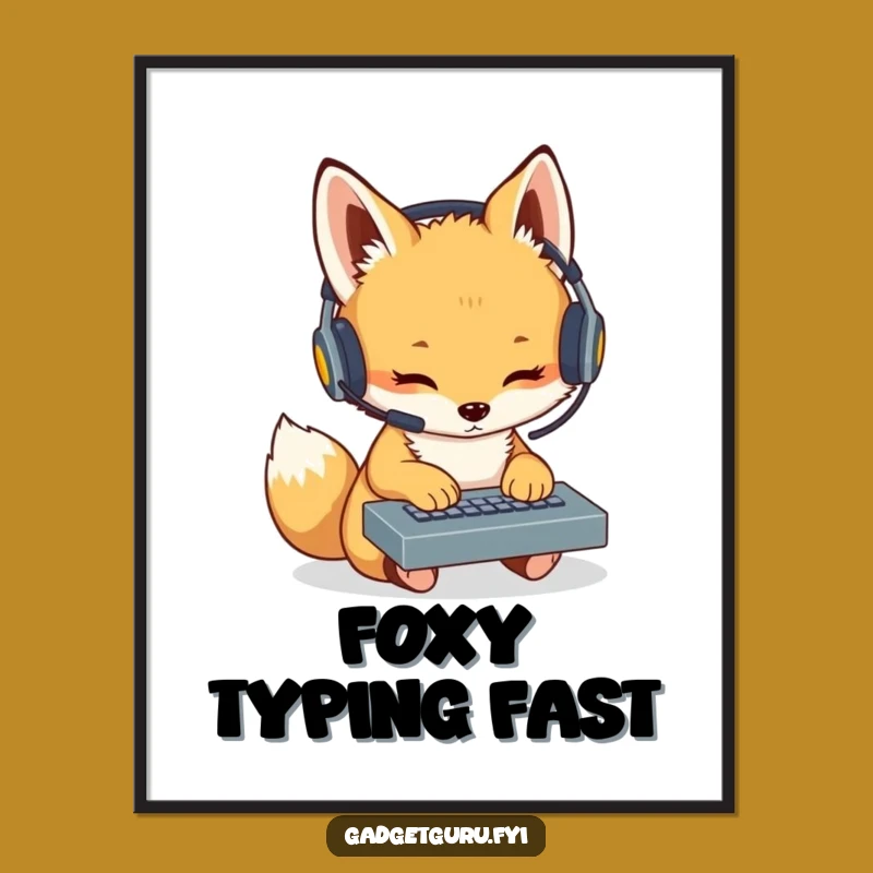 Funny Fox Cub Coder Poster: Headset Keyboard Wall Art