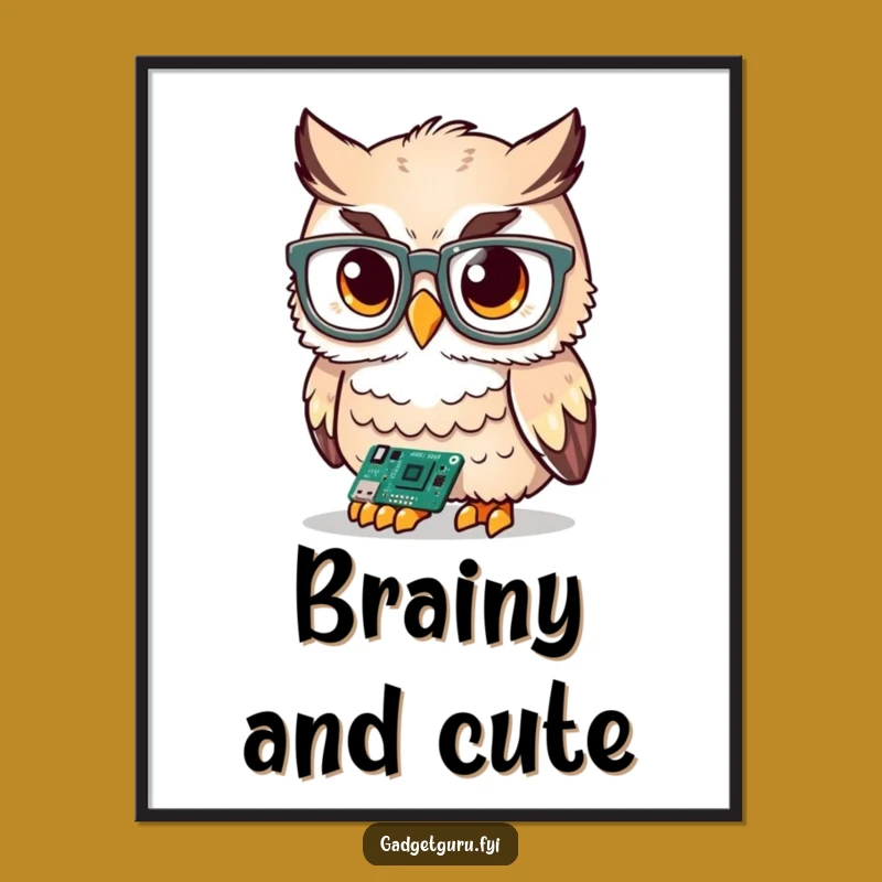 Funny Smart Owl Poster: Techy Glasses Character Art, Perfect Wall Decor Gift!