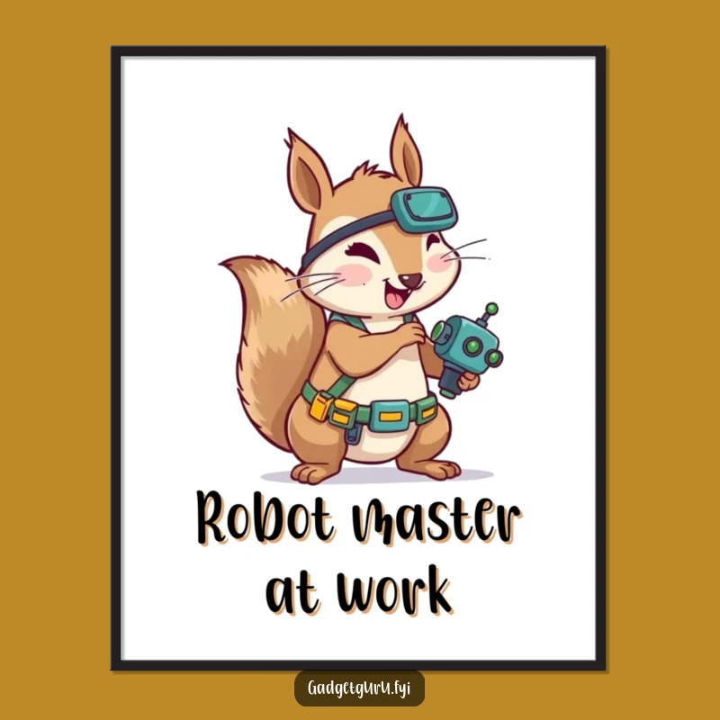 Funny Squirrel Mechanic Poster: Robot Tinkerer Wall Art