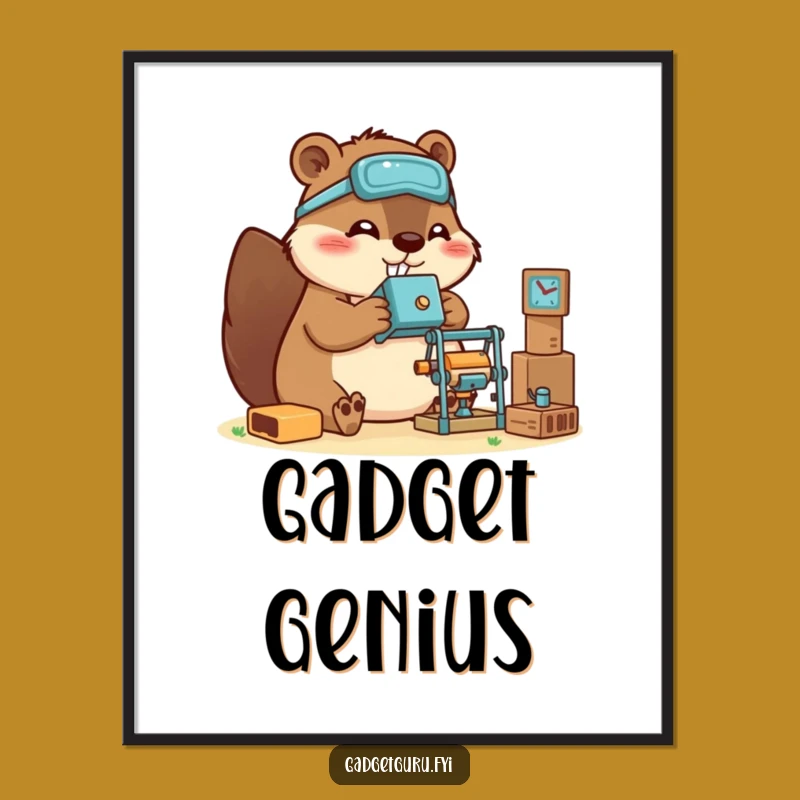 Funny Beaver Poster: Gadget Builder Art, a Crafty & Hilarious Gift!
