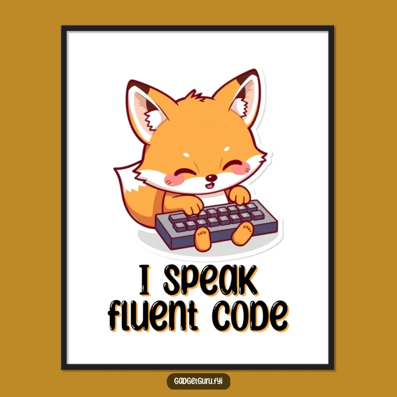 Funny Kawaii Fox Typing Poster: Adorable Desk Decor for Coders