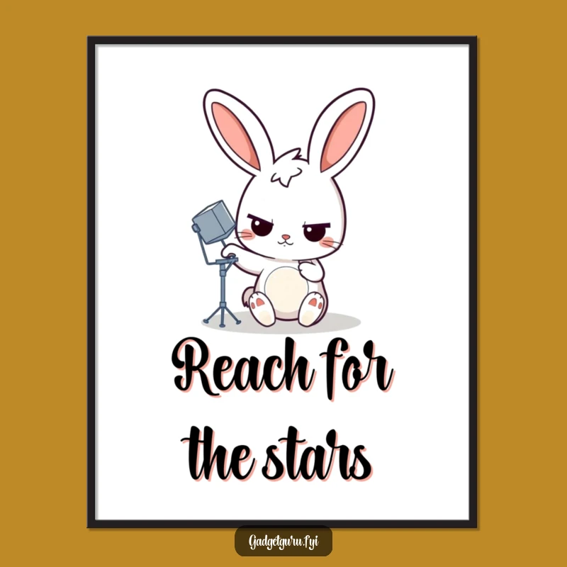 Funny Rabbit Satellite Dish Poster, Determined Wall Art, Quirky Tech Decor