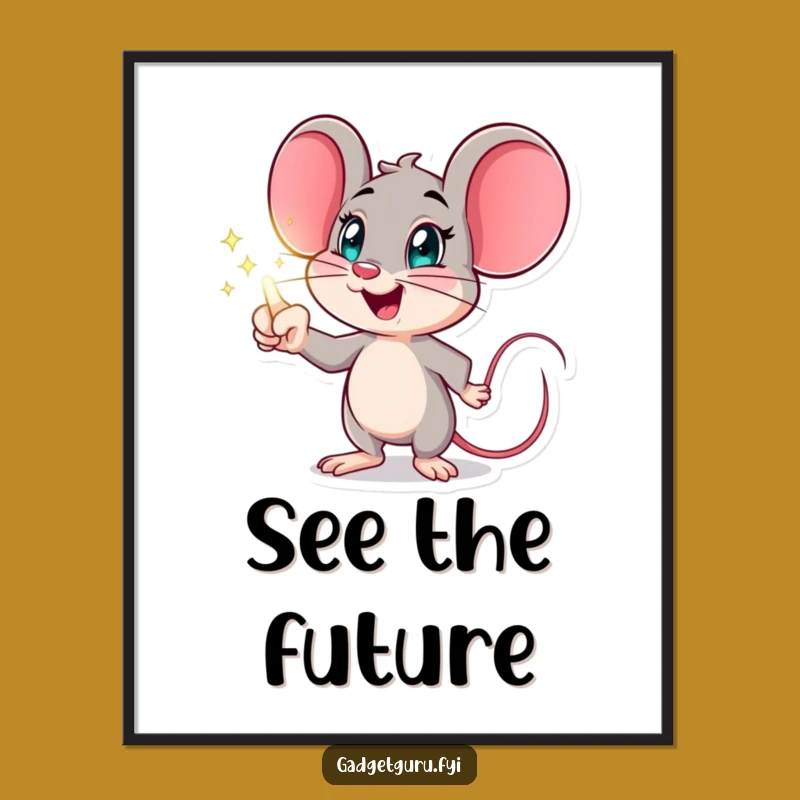 Funny Mouse Hologram Poster, Excited Wall Art, Futuristic Humorous Decor
