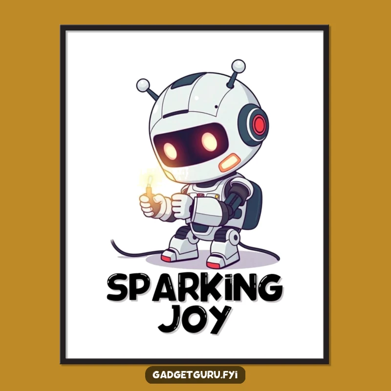 Funny Robot Tinkering Poster - Whimsical Tech Art for Your Space