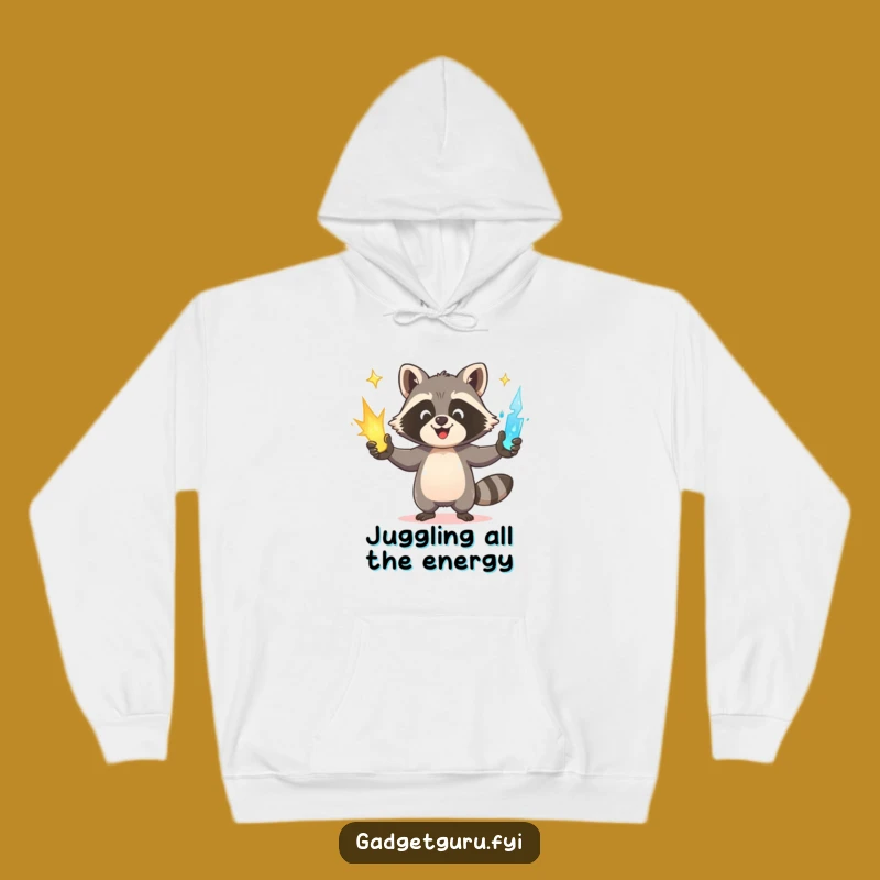 Cozy Funny Raccoon Hoodie: Happy Juggler Power Design for Warmth