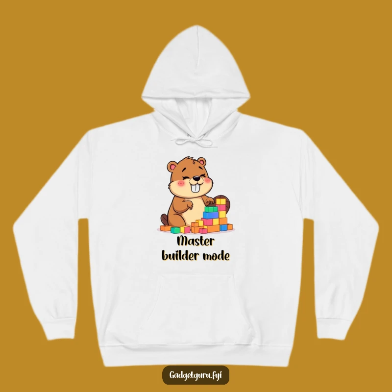 Funny Beaver Hoodie: Giggling Character Building Joyfully With Glowing Blocks