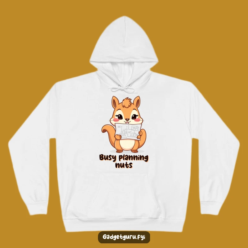Funny Determined Squirrel Hoodie: Blueprint Builder Character, Perfect Humorous Gift!