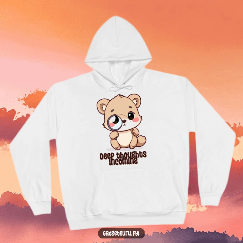 Funny hoodie with a thoughtful animal observing a detailed diagram with a magnifying glass, ideal for the intelligent and humorous.