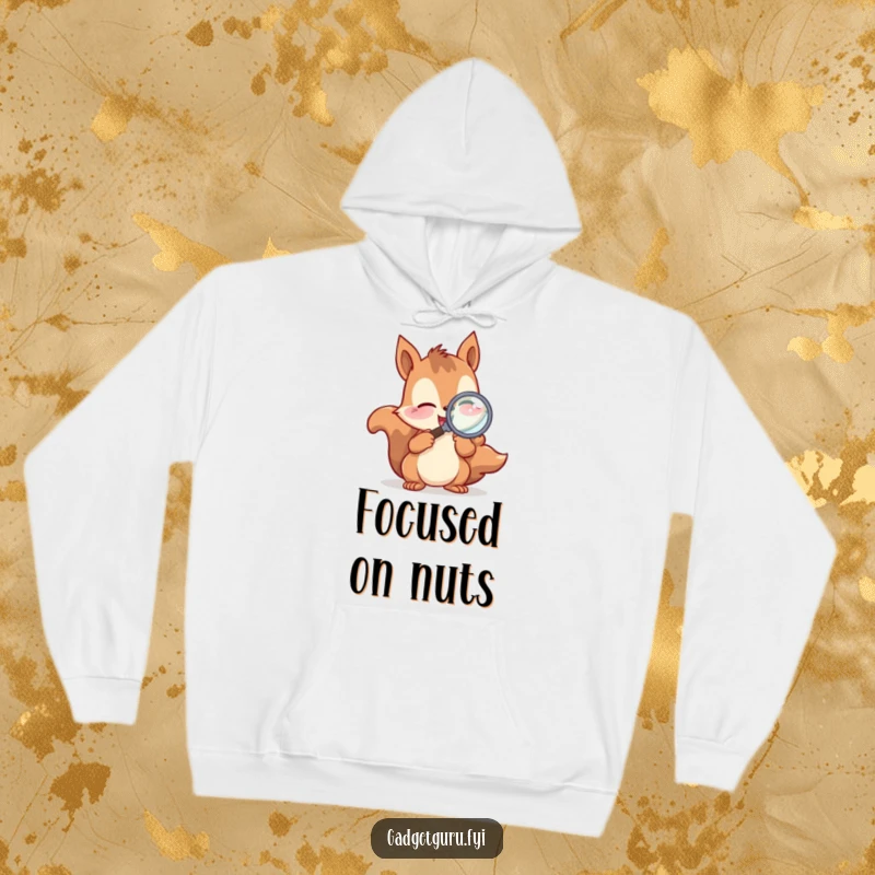Funny Hoodie showcasing a playful squirrel character excitedly examining with a magnifying glass, ideal for cozy outdoor observations.