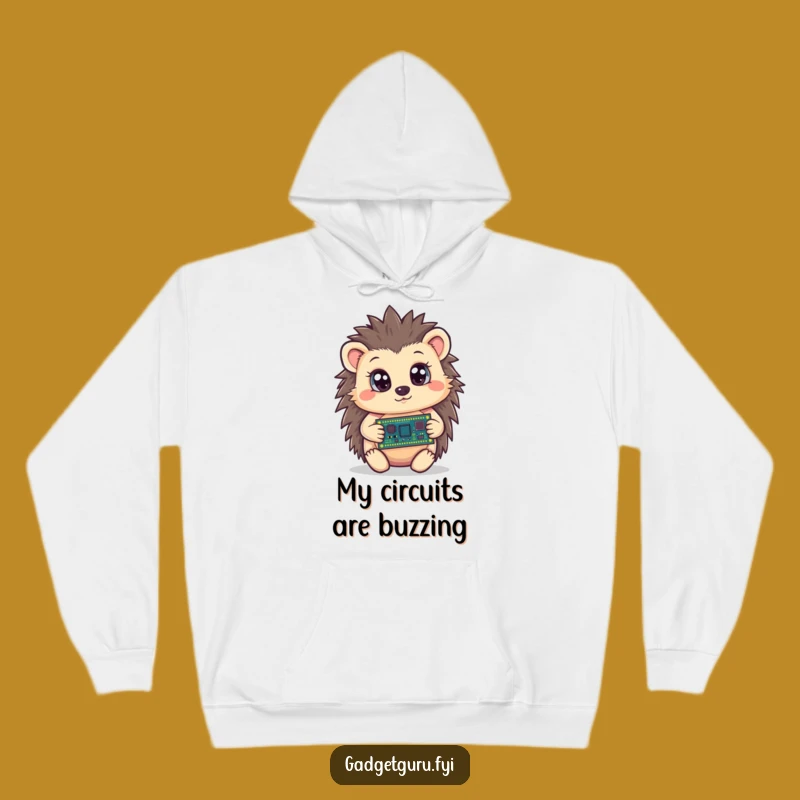 Funny Hedgehog Circuit Board Hoodie, Curious Comfort, Cozy Tech Gift