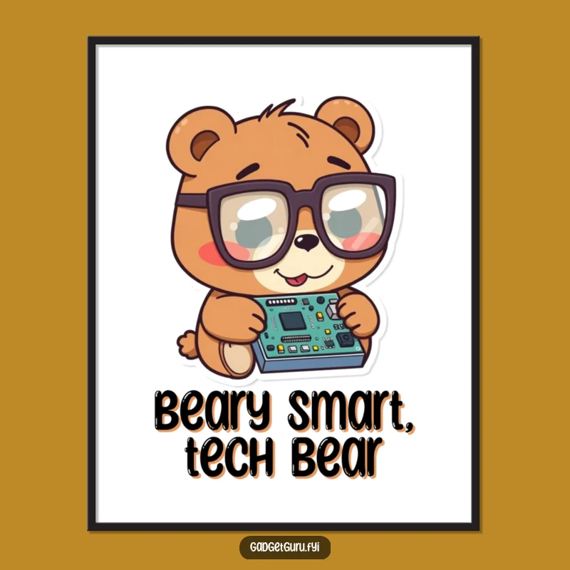 Funny Free Printable Wall Art: Bear Tech Whiz - Nerdy Downloadable Decor!