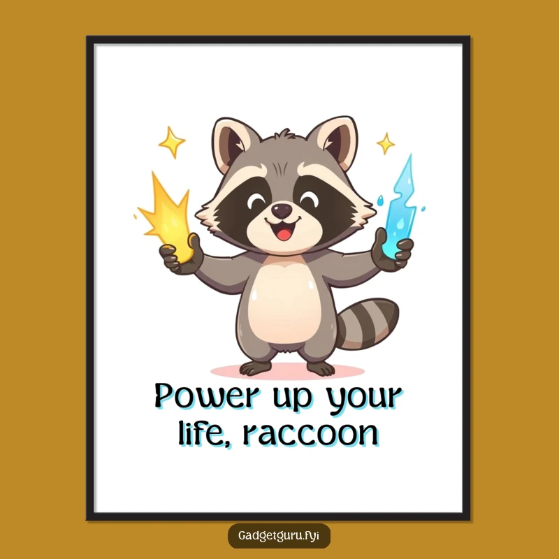 Free Printable Funny Raccoon Power Wall Art - Downloadable Humorous Home Decor Gift