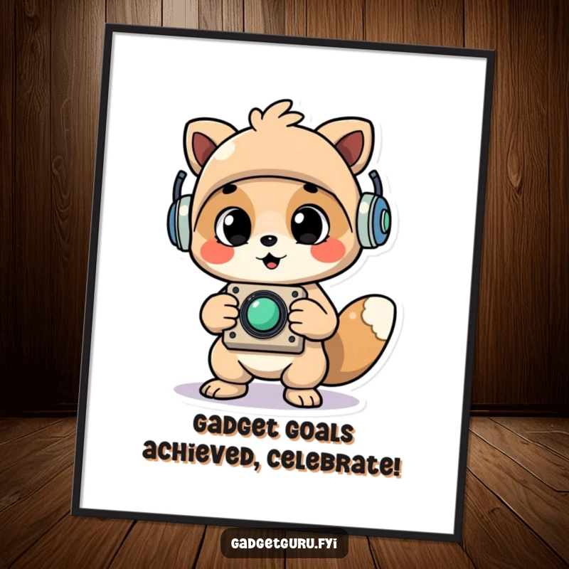 Funny Free Printable Wall Art: A cheerful animal proudly holds up a newly assembled whimsical gadget, bringing quirky invention to your wall.