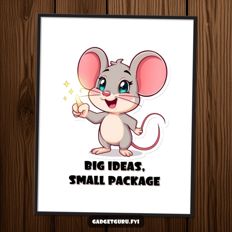 Funny Free Printable Wall Art: Excited mouse pointing at a holographic display, quirky downloadable art.