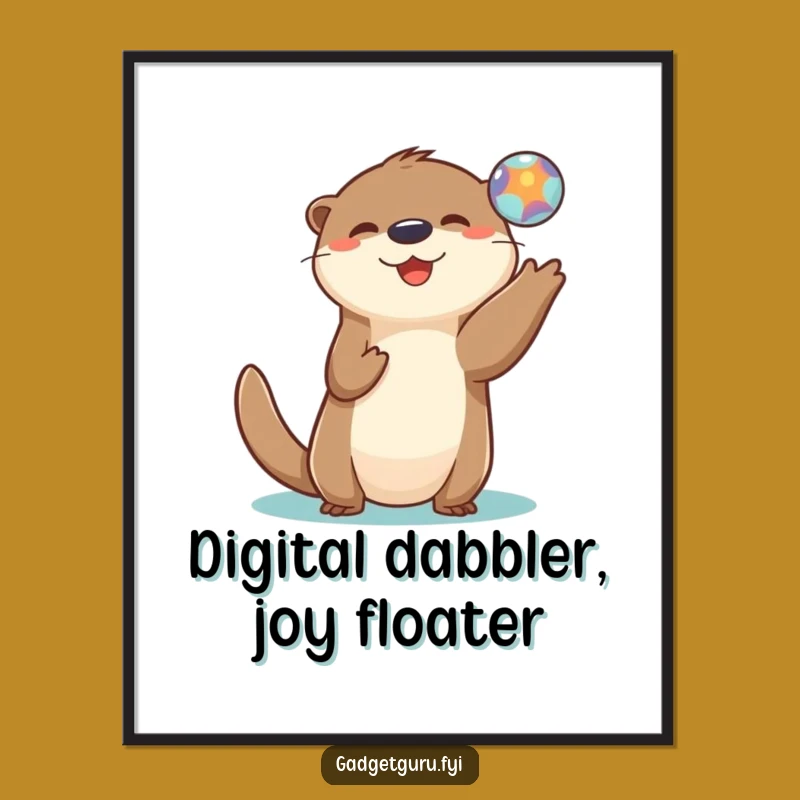 Funny Free Printable Wall Art: Playful Otter Tossing Digital Orb, Cool Downloadable Art