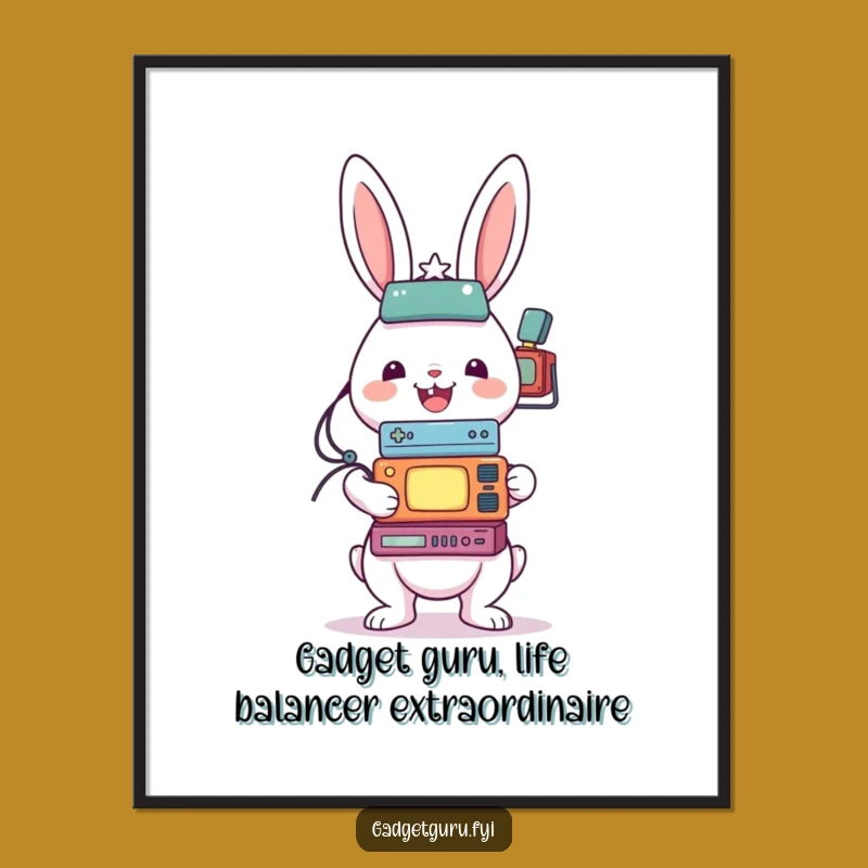 Funny Free Printable Wall Art: Cheerful Rabbit Balancing Gadgets, Awesome Downloadable Art