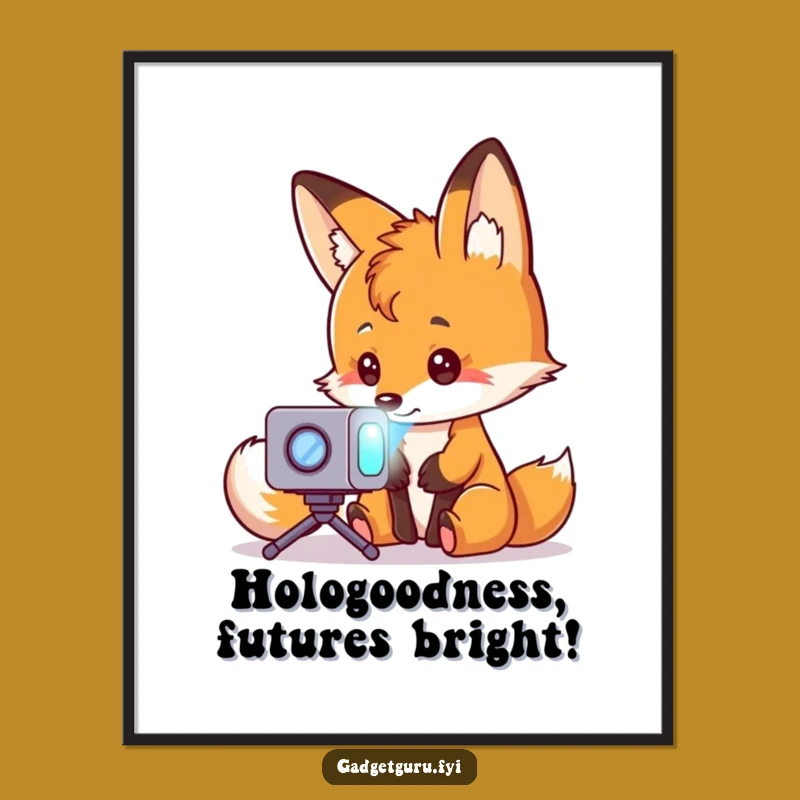 Funny Free Printable Fox Wall Art: Curious Hologram Projector Downloadable Decor