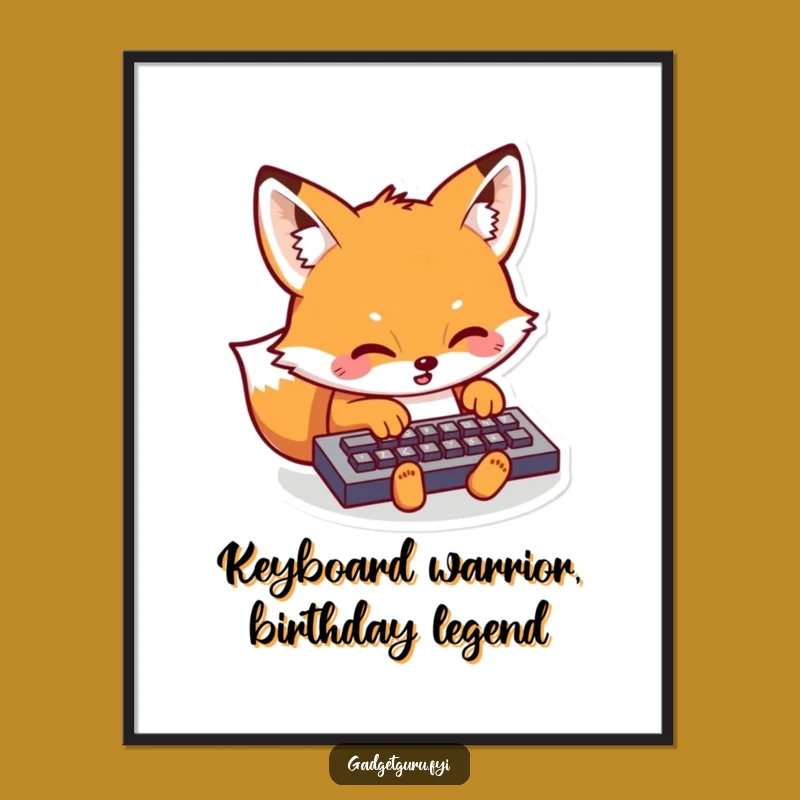 Funny Free Printable Wall Art: Kawaii Fox Typing Art, DIY Downloadable Gift!