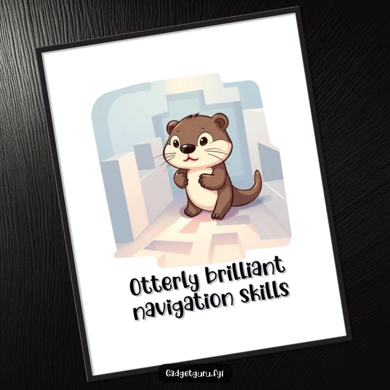Funny Free Printable Wall Art: Determined otter character navigating a tiny illuminated maze, symbolizing focus and cleverness. Downloadable decor.