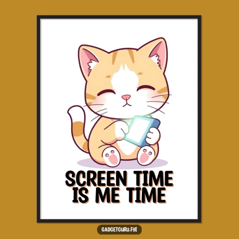 Funny Free Printable Wall Art: Curious Cat's Screen Time Obsession Decor