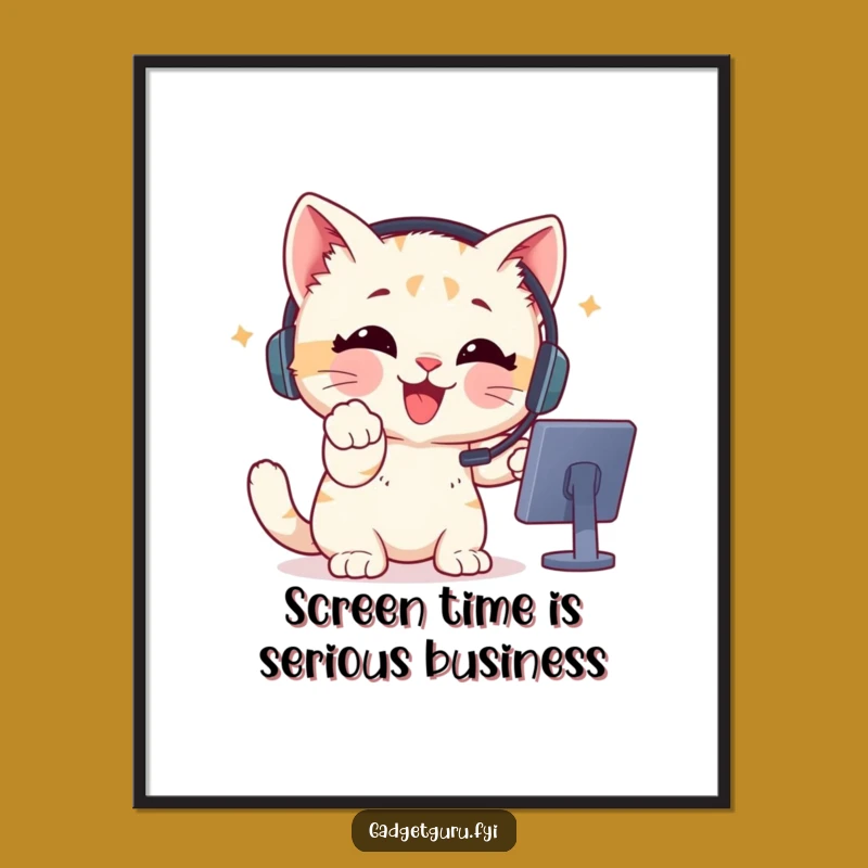 Funny Free Printable Wall Art: Kitten Tech Enthusiast - Quirky Downloadable Decor