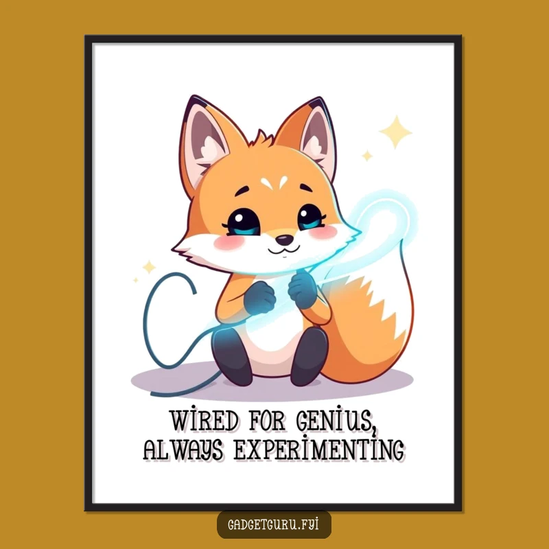 Funny Free Printable Wall Art: Fox Experimenting with Wires Downloadable Decor