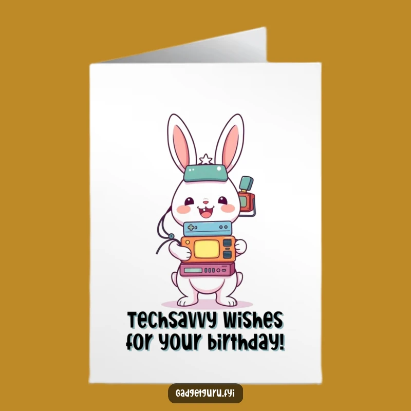 Free Printable Birthday Card: Funny Rabbit Gadget Balance, Perfect DIY Downloadable Gift