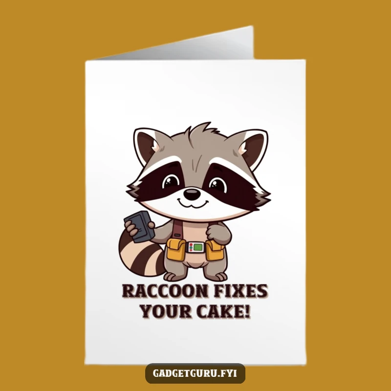 Free Printable Birthday Card: Funny Raccoon Mechanic DIY Gift Downloadable