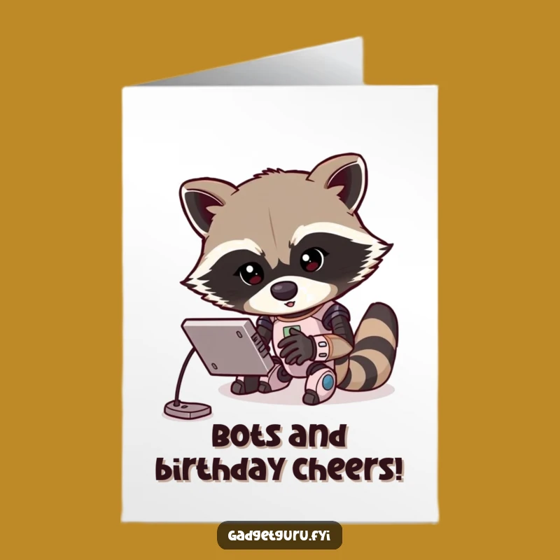 Free Printable Birthday Card: Funny Raccoon Robot Builder Downloadable Gift