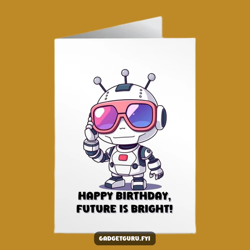 Free Printable Birthday Card: Robot Adjusting Glasses Funny Downloadable Gift