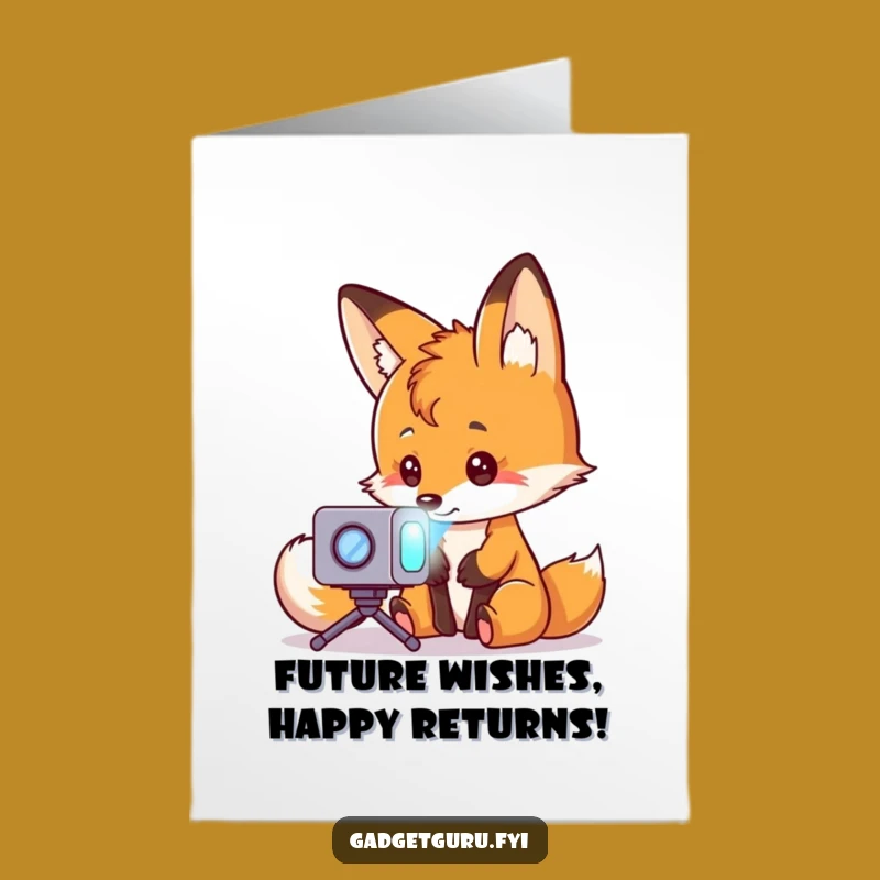 Free Printable Curious Fox Birthday Card: Funny Hologram Projector Downloadable Gift