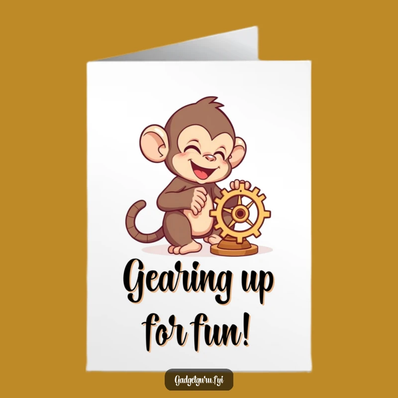 Free Printable Monkey Gear Birthday Card: Funny Tinkerer Downloadable Gift