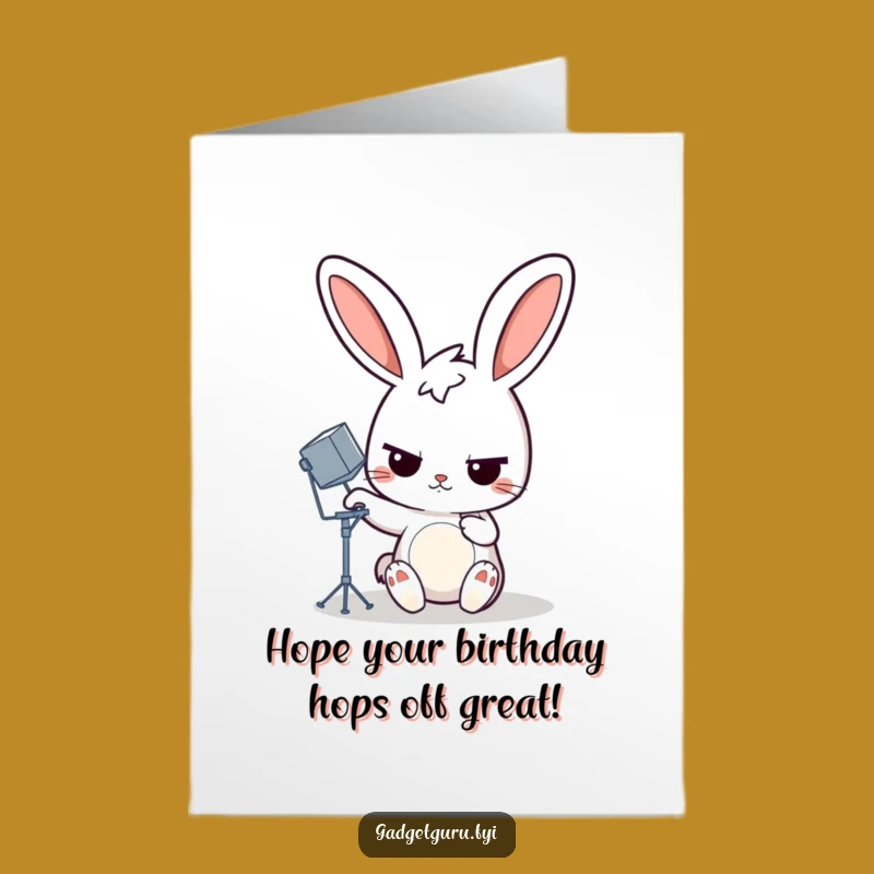 Free Printable Birthday Card: Rabbit Adjusts Dish - Funny Downloadable Gift!