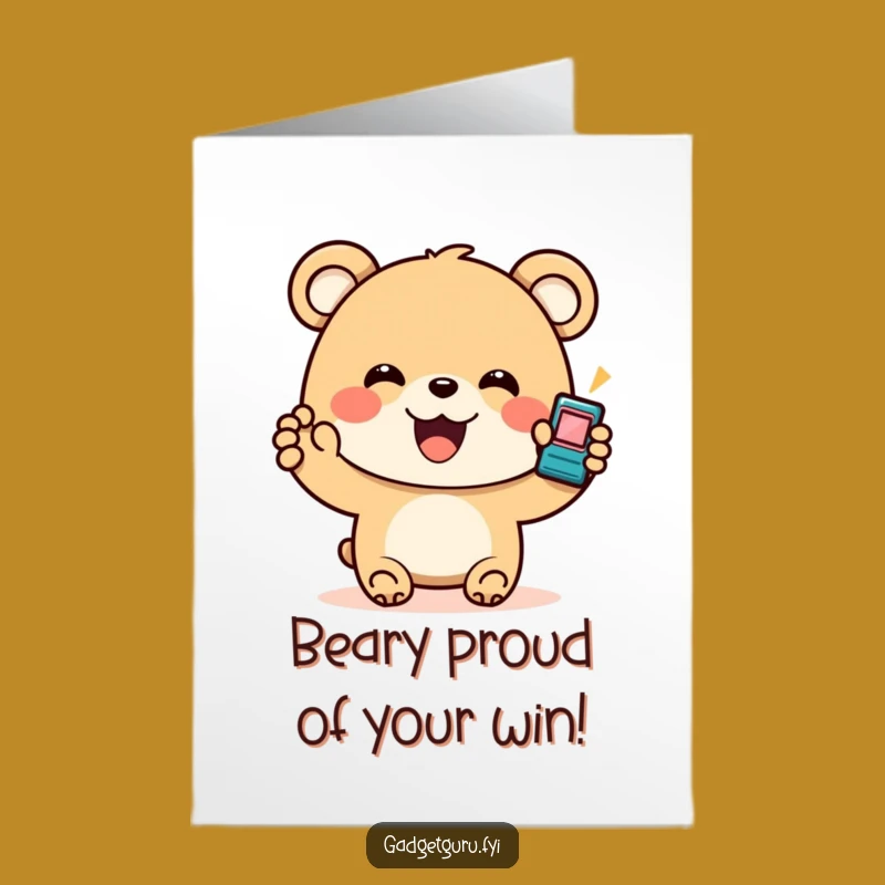 Free Printable Congrats Card: Funny Bear Gadget, Perfect Downloadable Gift!