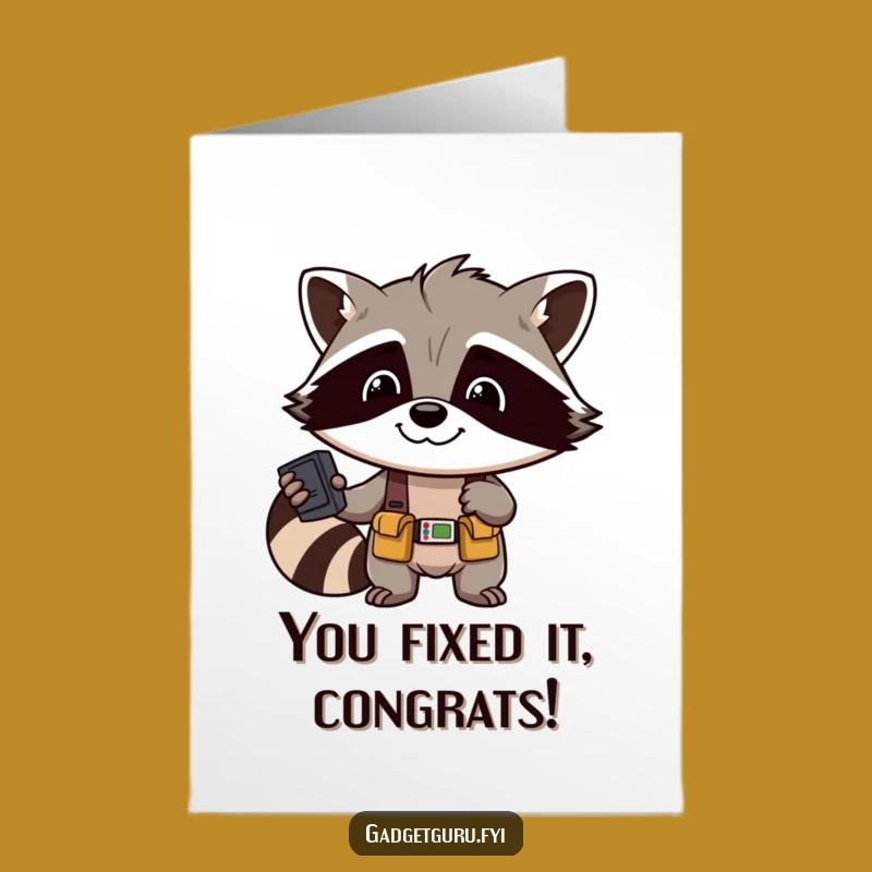 Free Printable Congrats Card: Raccoon Mechanic DIY Gift Downloadable Humor