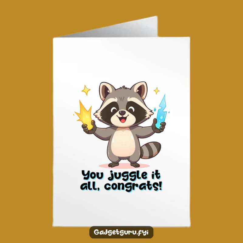 Free Printable Funny Raccoon Power Congrats Card - Downloadable Humorous Gift