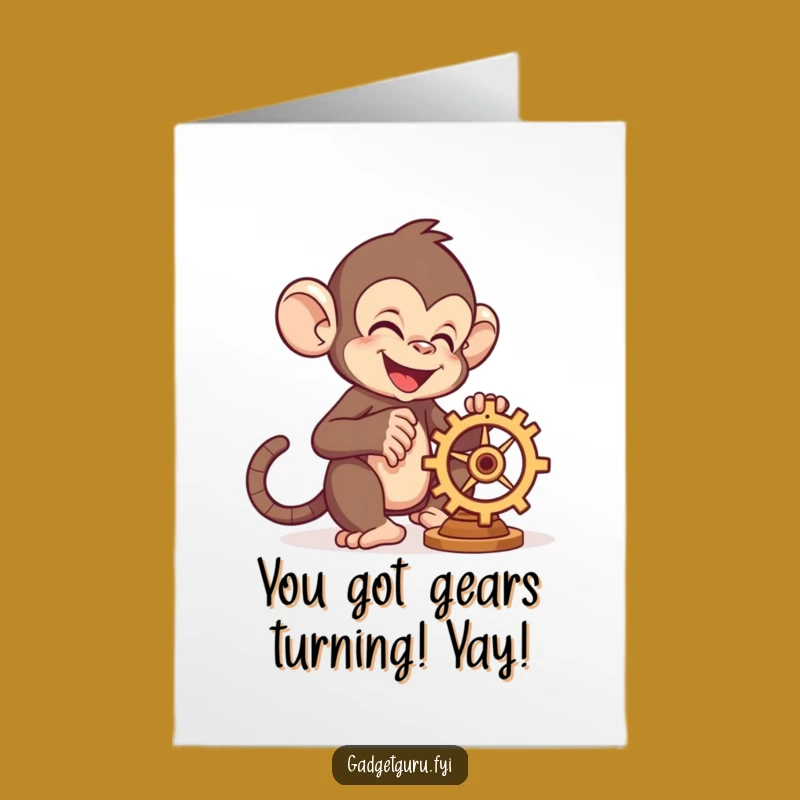 Free Printable Monkey Congrats Card: Gear Up for Success Downloadable Gift