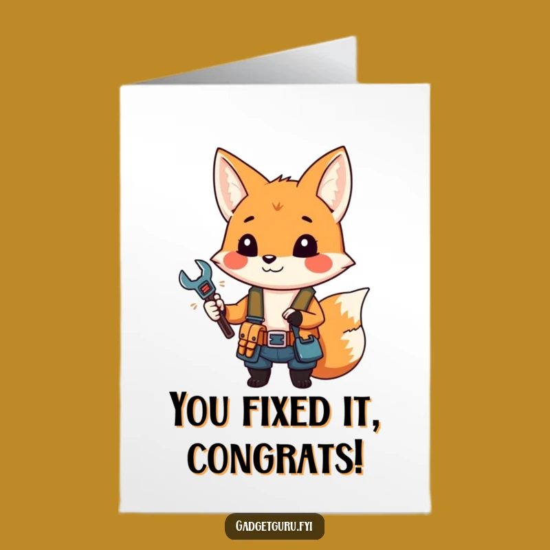 Free Printable Congrats Card: Fox Fixes Up Your Win - Celebrate Success!