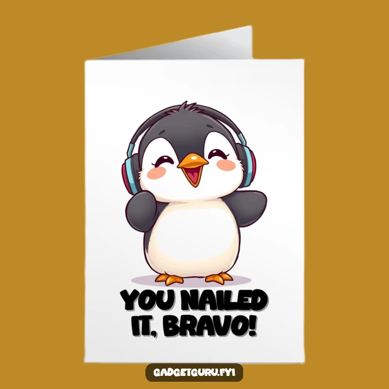 Free Printable Penguin DJ Congrats Card: Fun Downloadable for Celebrating a Hit