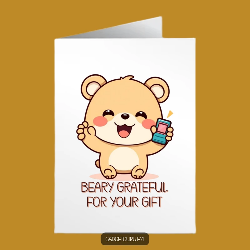 Free Printable Thank You Card: Funny Bear Gadget, Sweet Downloadable Gift!