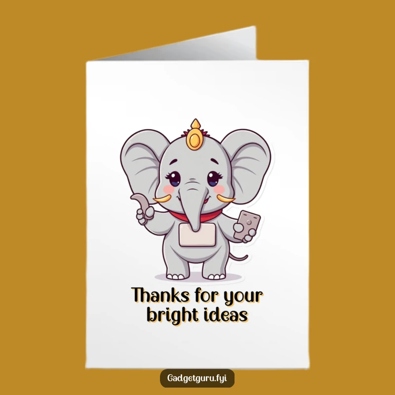 Free Printable Thank You Card: Funny Elephant Gadget Downloadable for Gratitude