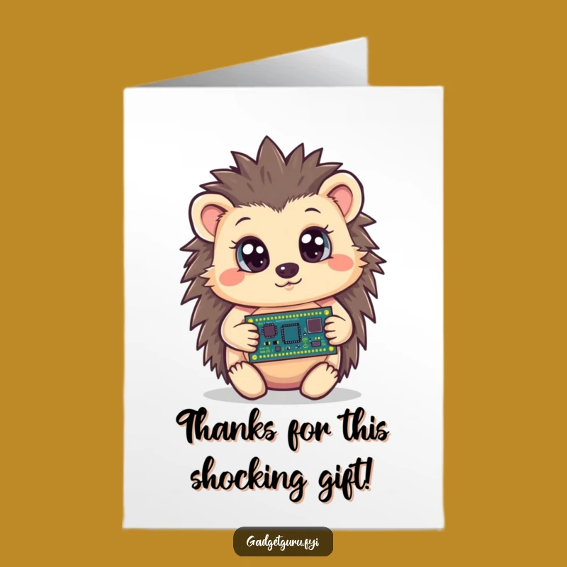 Free Printable Thank You Card: Hedgehog with Circuit Board - Funny Downloadable Gift!