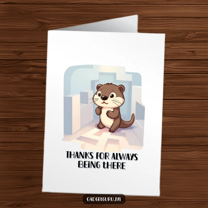 Funny Free Printable Thank You Card: Determined otter navigating a glowing maze, showing gratitude. A clever and charming downloadable card.