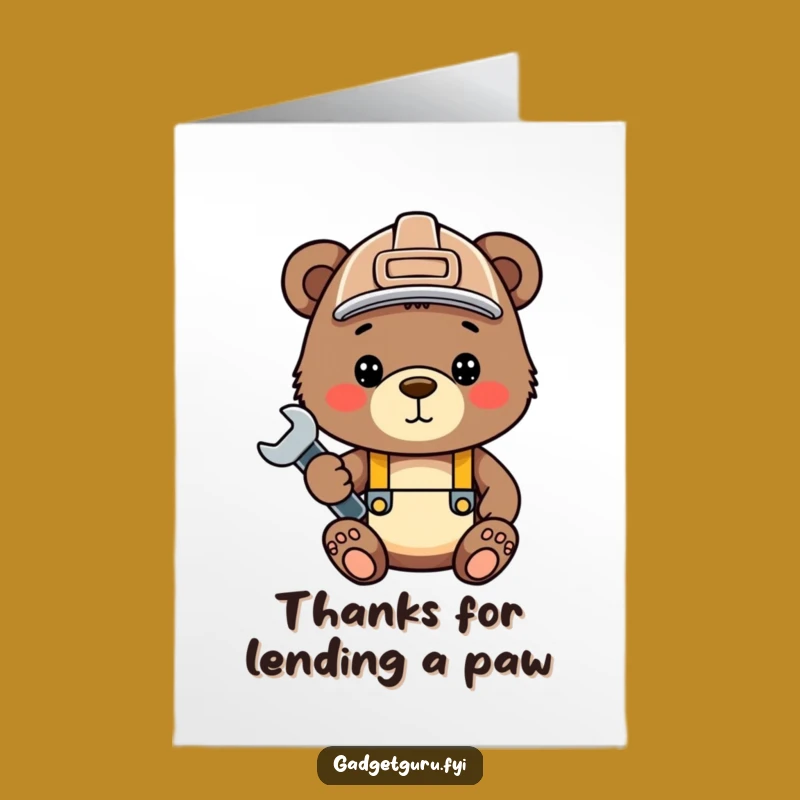 Free Printable Bear Cub Mechanic Thank You Card: Cute Downloadable for Helping Hands