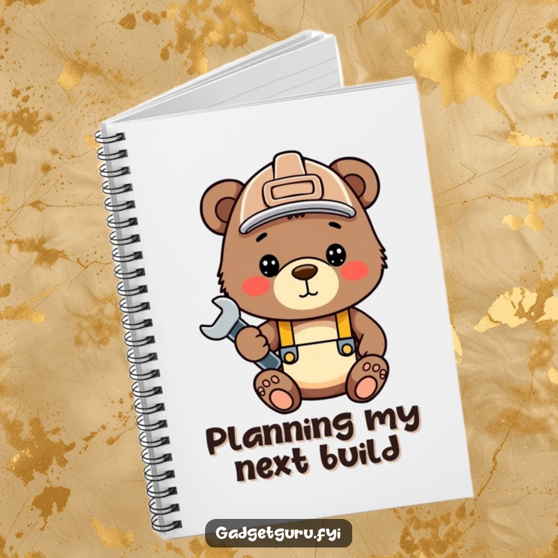 Funny bear cub notebook, a cute cub with a hard hat and wrench, ideal for project planning.