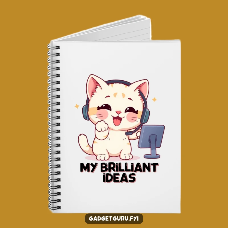 Funny Gamer Kitten Headset Notebook - Enthusiastic Pointing Kitten Journal Funny Gift