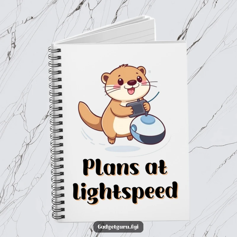 Funny notebook with a playful otter zooming with a remote-controlled toy, perfect for jotting down notes with energy.