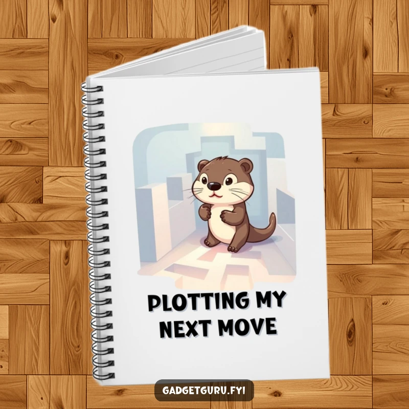 Funny notebook cover featuring a determined otter character navigating a tiny, illuminated maze, ready for notes and plans.