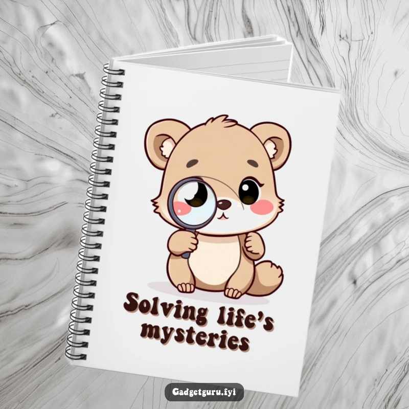 Funny notebook cover with an animal holding a magnifying glass to a complex diagram, perfect for recording bright ideas and funny thoughts.