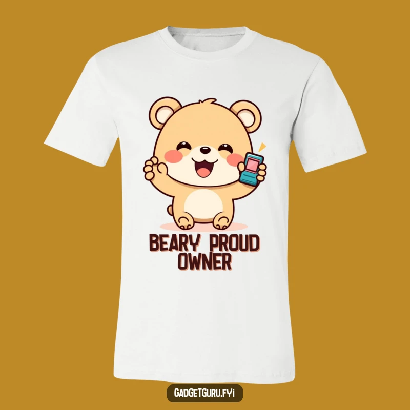 Funny Bear Gadget T-Shirt: Enthusiastic Tech Lover Humor Tee